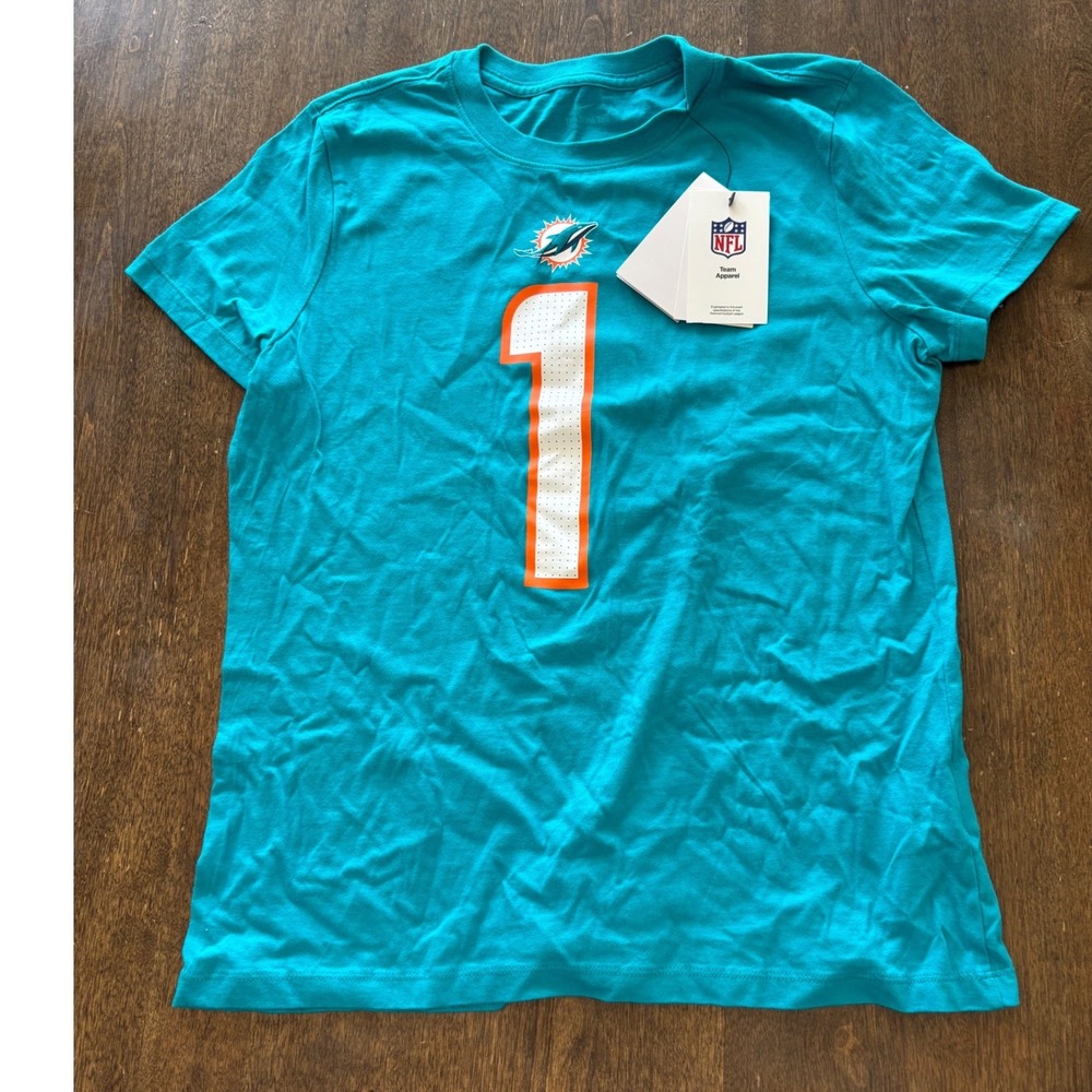 Nike Miami Dolphins Tua Tagovailoa 1 Kids Aqua T-Shirt Jersey Youth L NWT